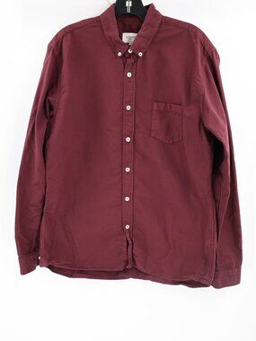 Octobre Editions Shirt Mens L/XL maroon Button Down Oxford Long Sleeve Pocket